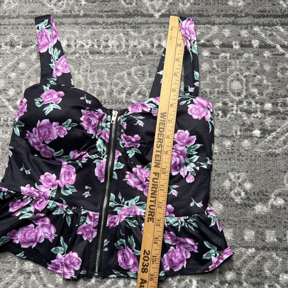Papaya NWT Floral Zip Front Top Bustier Small Sleeveless Peplum Knit Stretch - Picture 5 of 8